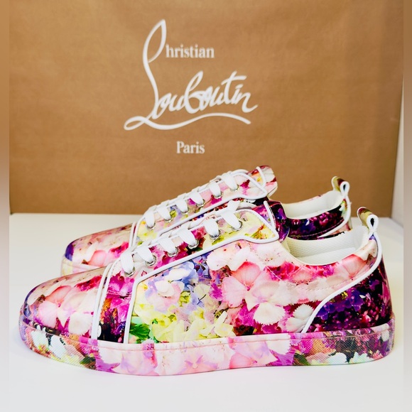 Christian Louboutin Junior Viera Orlato Flat Floral-print Satin Sneakers EU 43.5 - Picture 4 of 15